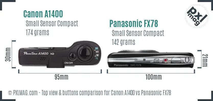 Canon A1400 vs Panasonic FX78 top view buttons comparison