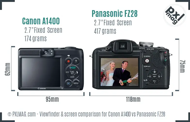 Canon A1400 vs Panasonic FZ28 Screen and Viewfinder comparison