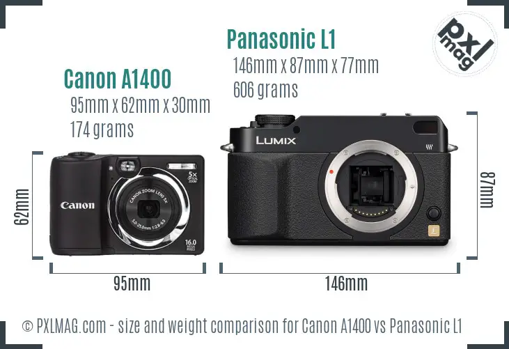 Canon A1400 vs Panasonic L1 size comparison
