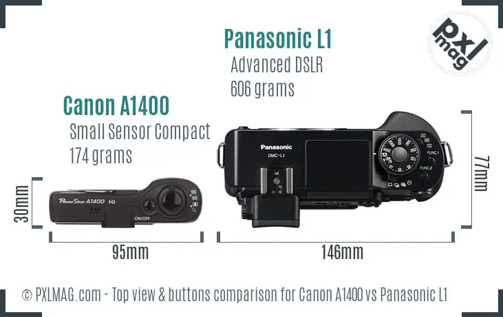 Canon A1400 vs Panasonic L1 top view buttons comparison