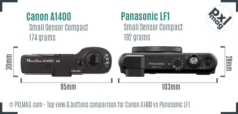 Canon A1400 vs Panasonic LF1 top view buttons comparison
