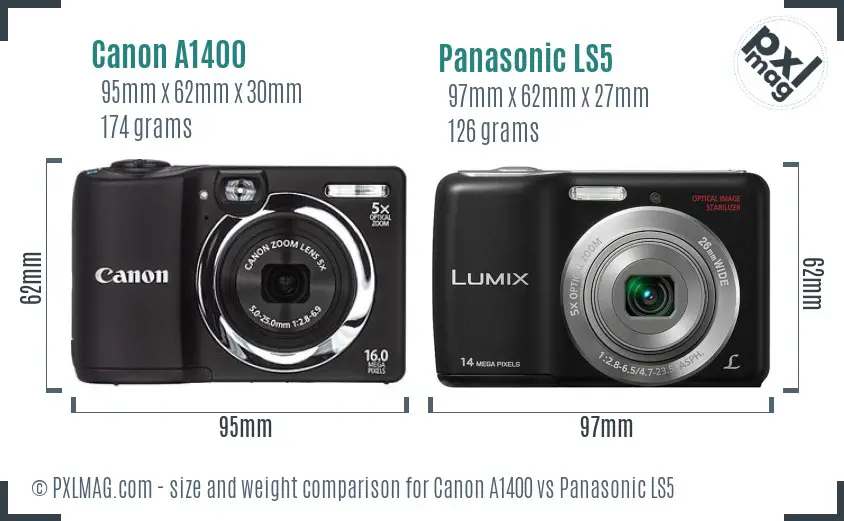 Canon A1400 vs Panasonic LS5 size comparison