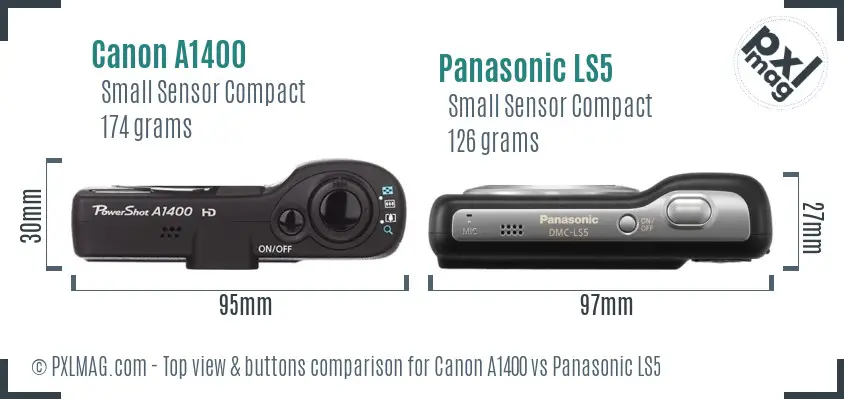 Canon A1400 vs Panasonic LS5 top view buttons comparison
