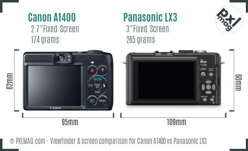 Canon A1400 vs Panasonic LX3 Screen and Viewfinder comparison