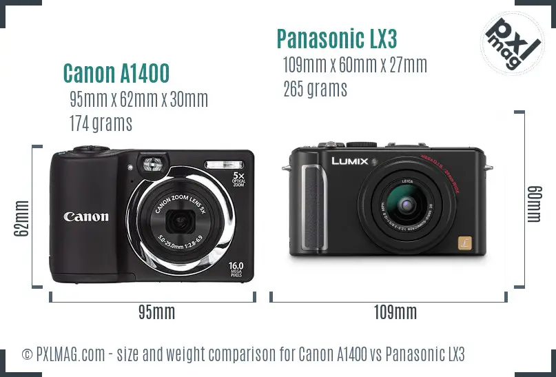 Canon A1400 vs Panasonic LX3 size comparison Canon A1400 vs Panasonic LX3 size comparison