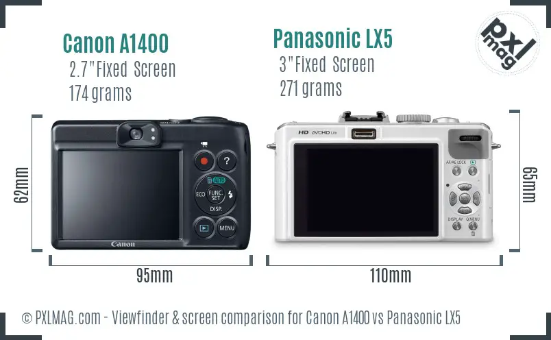 Canon A1400 vs Panasonic LX5 Screen and Viewfinder comparison Canon A1400 vs Panasonic LX5 Screen and Viewfinder comparison