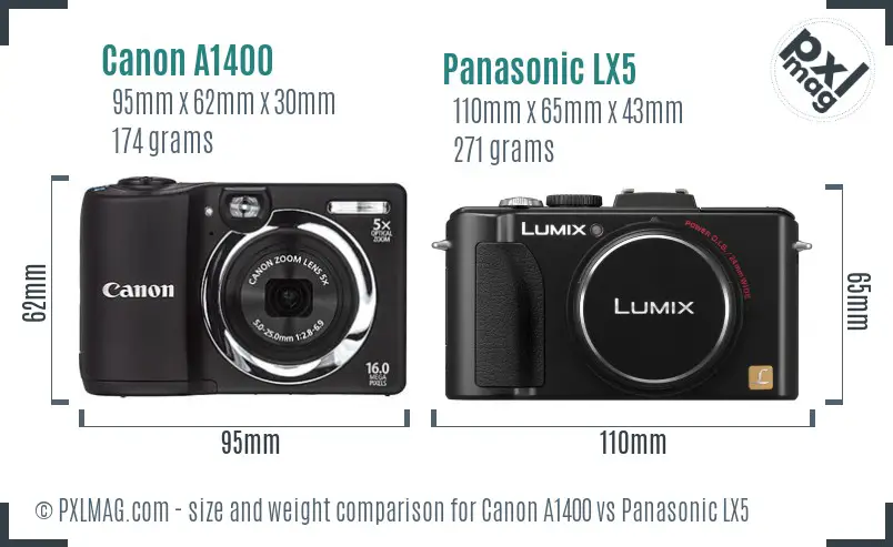 Canon A1400 vs Panasonic LX5 size comparison Canon A1400 vs Panasonic LX5 size comparison