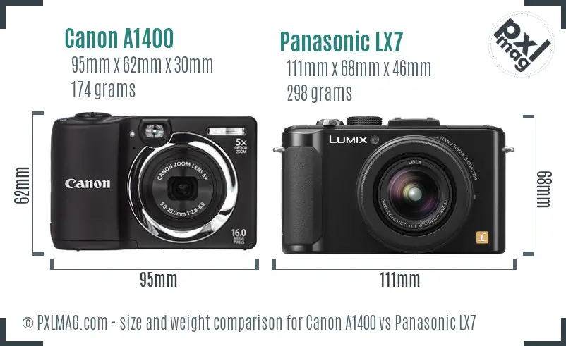 Canon A1400 vs Panasonic LX7 size comparison