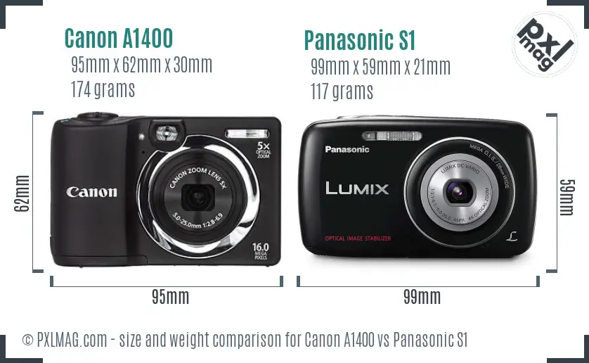 Canon A1400 vs Panasonic S1 size comparison Canon A1400 vs Panasonic S1 size comparison