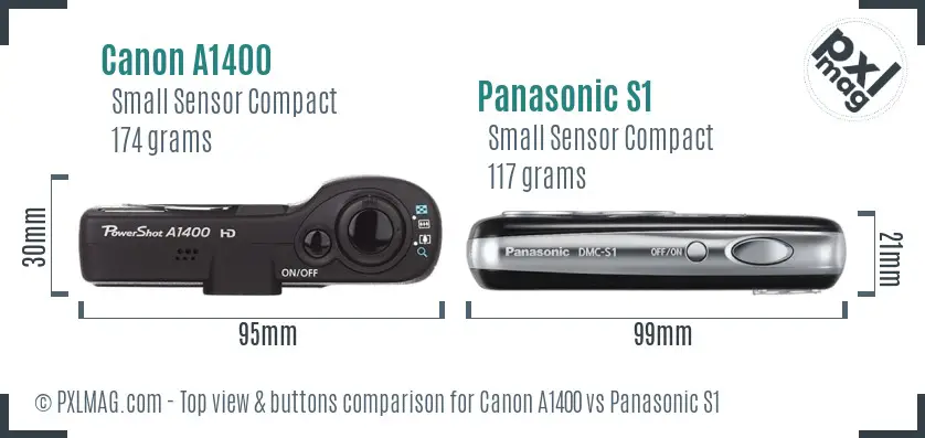 Canon A1400 vs Panasonic S1 top view buttons comparison Canon A1400 vs Panasonic S1 top view buttons comparison