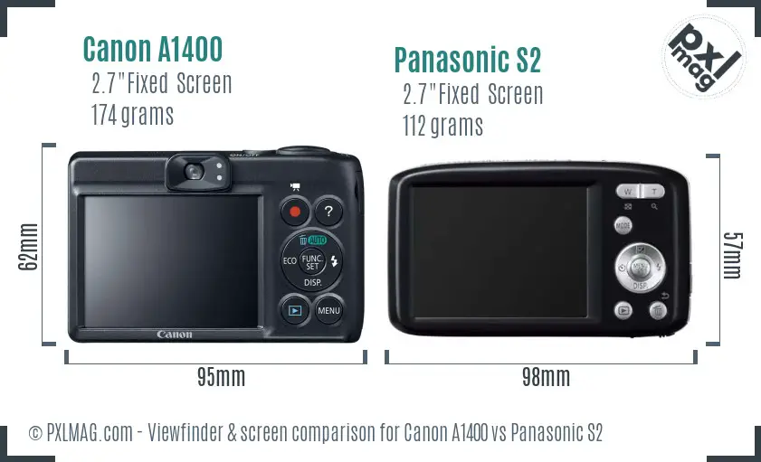 Canon A1400 vs Panasonic S2 Screen and Viewfinder comparison