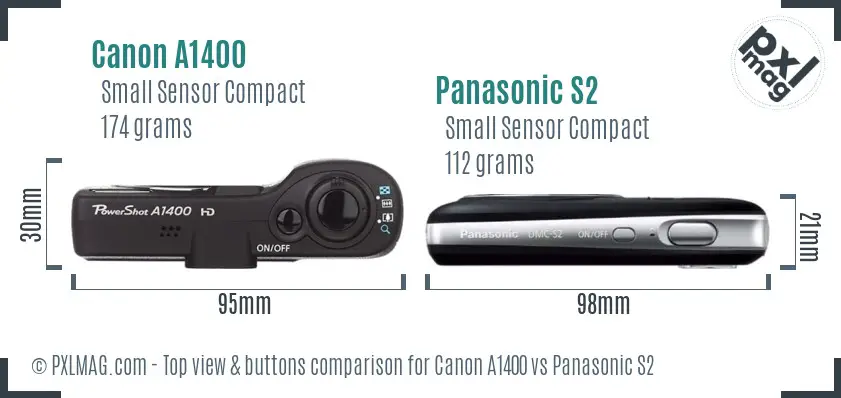 Canon A1400 vs Panasonic S2 top view buttons comparison