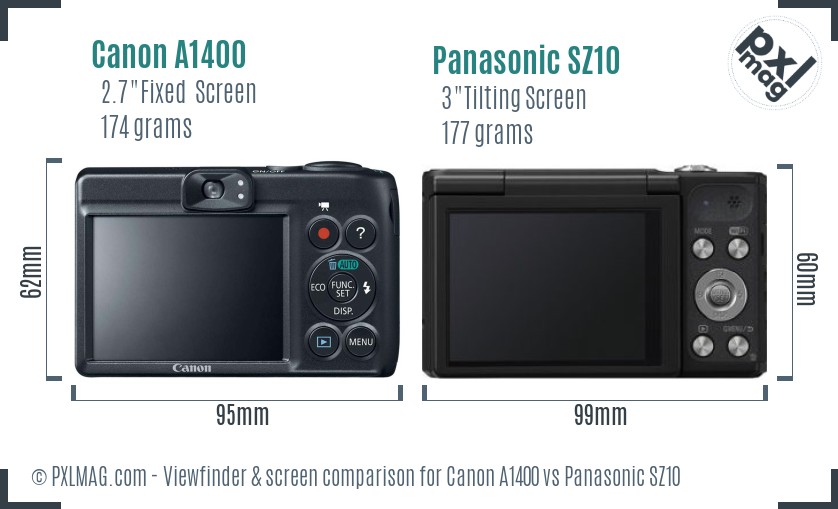 Canon A1400 vs Panasonic SZ10 Screen and Viewfinder comparison