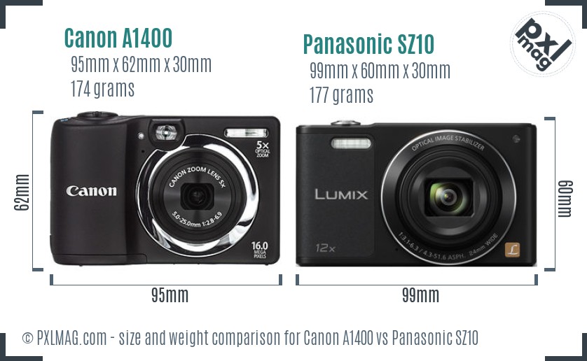 Canon A1400 vs Panasonic SZ10 size comparison