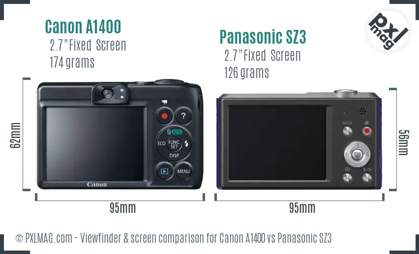 Canon A1400 vs Panasonic SZ3 Screen and Viewfinder comparison