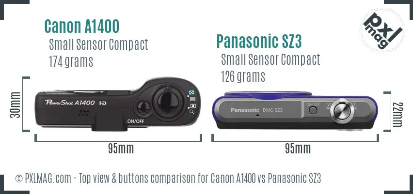 Canon A1400 vs Panasonic SZ3 top view buttons comparison