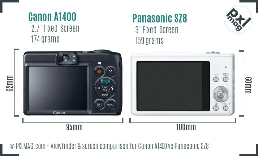 Canon A1400 vs Panasonic SZ8 Screen and Viewfinder comparison