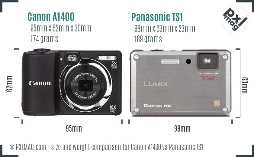 Canon A1400 vs Panasonic TS1 size comparison