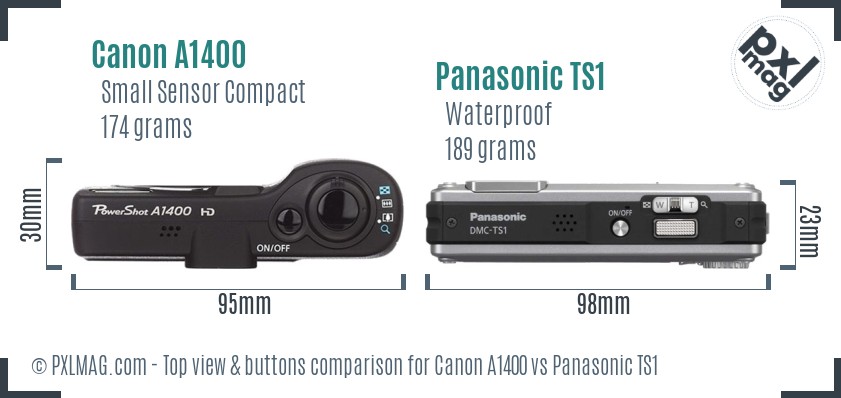 Canon A1400 vs Panasonic TS1 top view buttons comparison