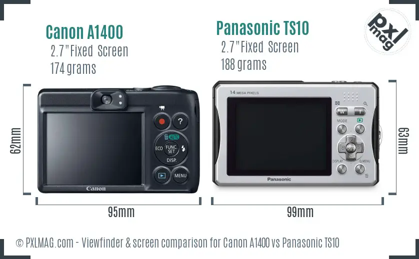 Canon A1400 vs Panasonic TS10 Screen and Viewfinder comparison
