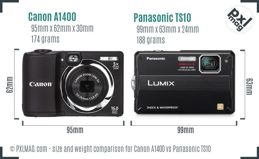Canon A1400 vs Panasonic TS10 size comparison