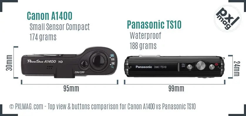 Canon A1400 vs Panasonic TS10 top view buttons comparison