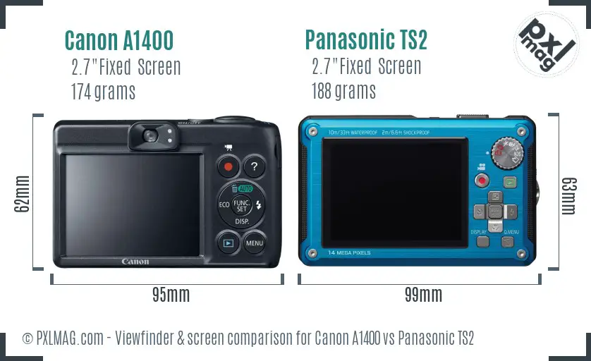 Canon A1400 vs Panasonic TS2 Screen and Viewfinder comparison