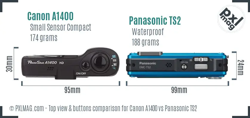 Canon A1400 vs Panasonic TS2 top view buttons comparison