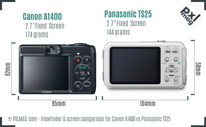 Canon A1400 vs Panasonic TS25 Screen and Viewfinder comparison