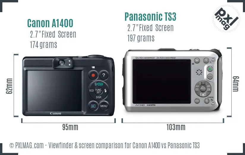 Canon A1400 vs Panasonic TS3 Screen and Viewfinder comparison