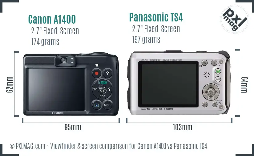 Canon A1400 vs Panasonic TS4 Screen and Viewfinder comparison
