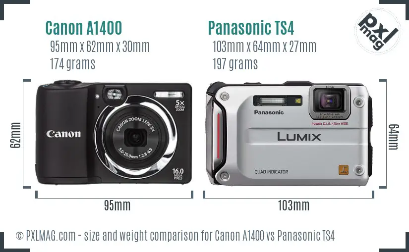 Canon A1400 vs Panasonic TS4 size comparison