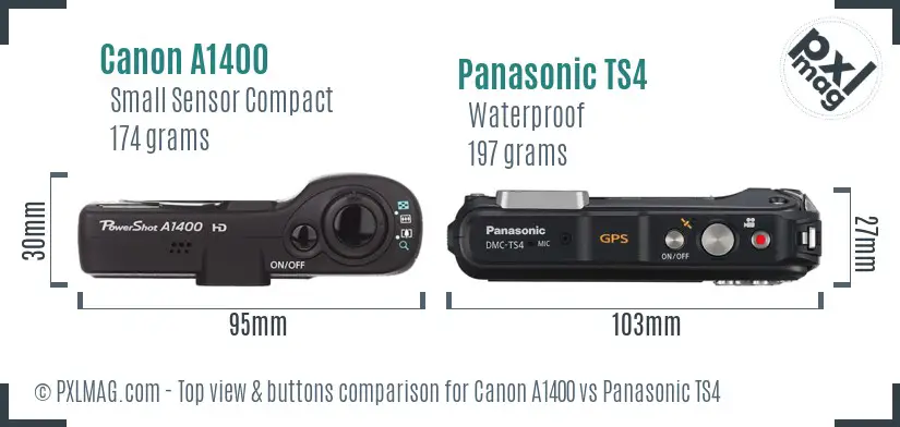 Canon A1400 vs Panasonic TS4 top view buttons comparison