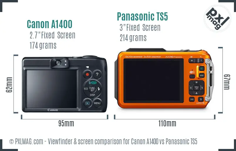 Canon A1400 vs Panasonic TS5 Screen and Viewfinder comparison