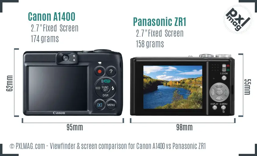 Canon A1400 vs Panasonic ZR1 Screen and Viewfinder comparison Canon A1400 vs Panasonic ZR1 Screen and Viewfinder comparison
