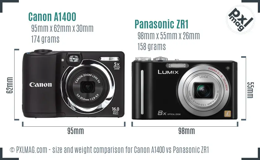 Canon A1400 vs Panasonic ZR1 size comparison Canon A1400 vs Panasonic ZR1 size comparison
