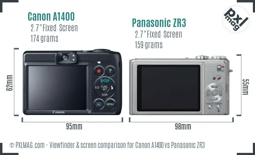 Canon A1400 vs Panasonic ZR3 Screen and Viewfinder comparison