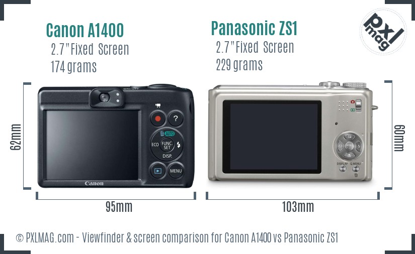 Canon A1400 vs Panasonic ZS1 Screen and Viewfinder comparison