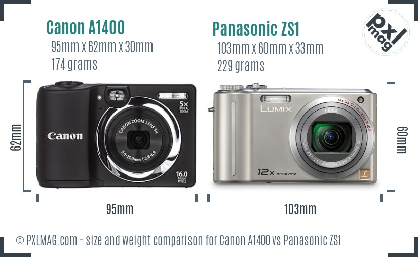 Canon A1400 vs Panasonic ZS1 size comparison Canon A1400 vs Panasonic ZS1 size comparison