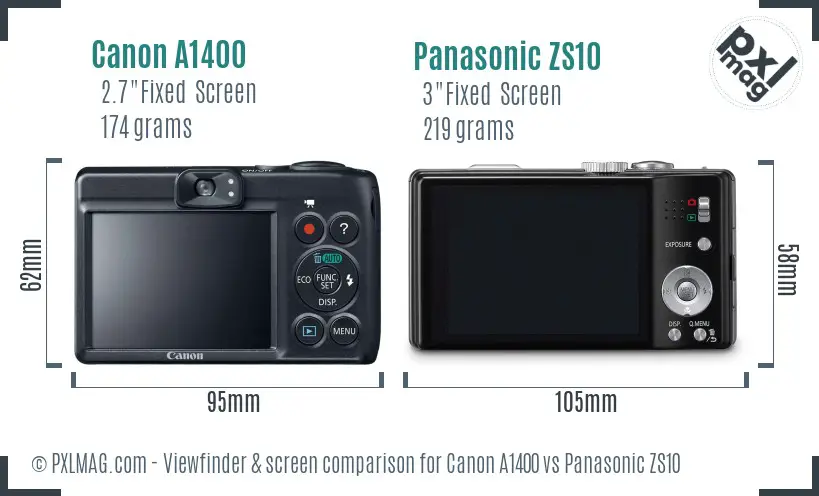 Canon A1400 vs Panasonic ZS10 Screen and Viewfinder comparison Canon A1400 vs Panasonic ZS10 Screen and Viewfinder comparison