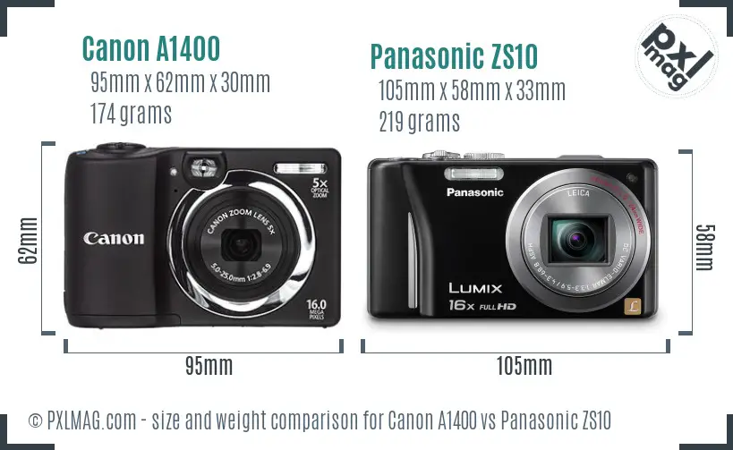 Canon A1400 vs Panasonic ZS10 size comparison Canon A1400 vs Panasonic ZS10 size comparison