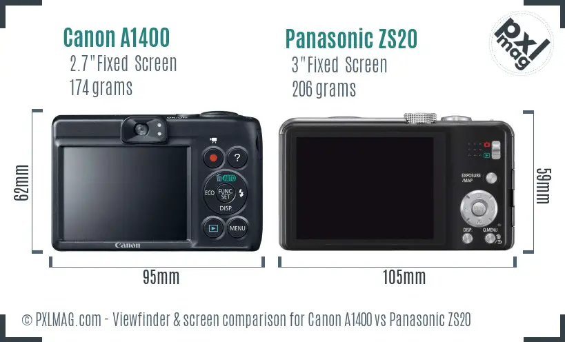 Canon A1400 vs Panasonic ZS20 Screen and Viewfinder comparison
