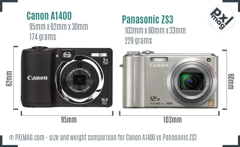 Canon A1400 vs Panasonic ZS3 size comparison