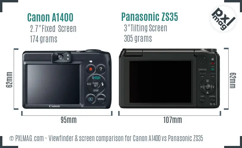 Canon A1400 vs Panasonic ZS35 Screen and Viewfinder comparison