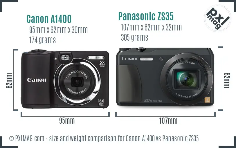 Canon A1400 vs Panasonic ZS35 size comparison