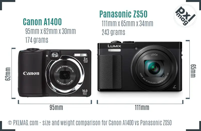 Canon A1400 vs Panasonic ZS50 size comparison Canon A1400 vs Panasonic ZS50 size comparison