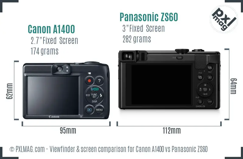 Canon A1400 vs Panasonic ZS60 Screen and Viewfinder comparison