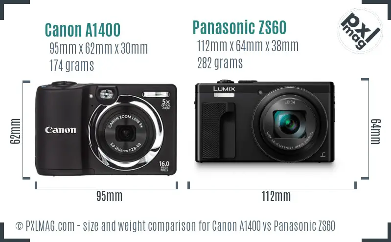 Canon A1400 vs Panasonic ZS60 size comparison