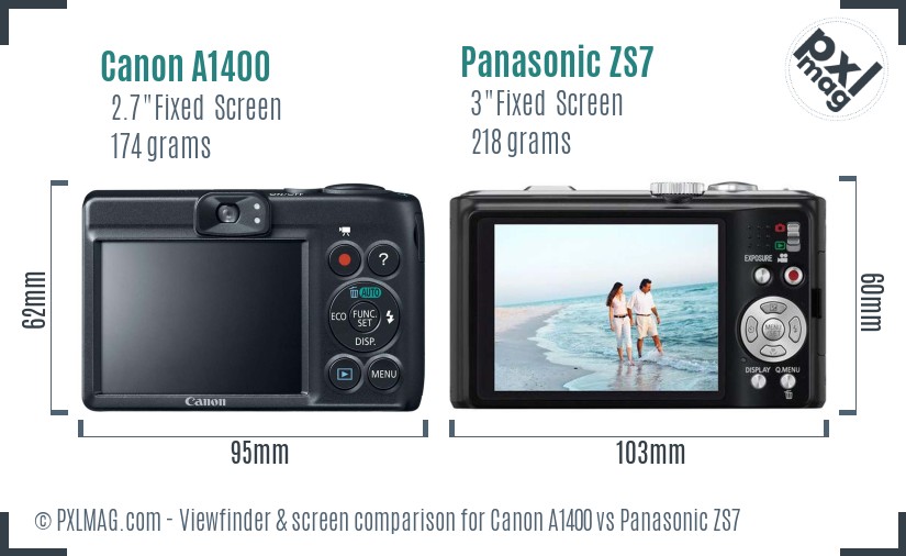 Canon A1400 vs Panasonic ZS7 Screen and Viewfinder comparison