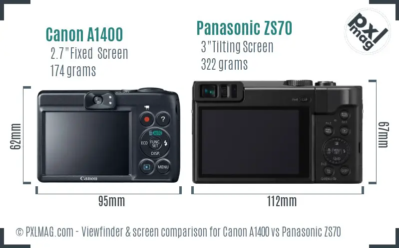 Canon A1400 vs Panasonic ZS70 Screen and Viewfinder comparison